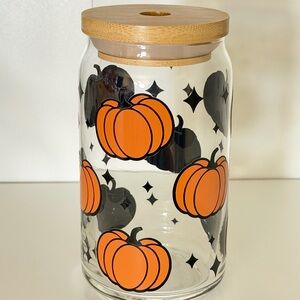 Pumpkin 16oz Libby Glass Tumbler with Bamboo Lid